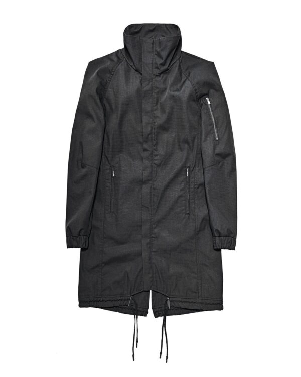MINOAR - Ripstop Hexagon Black Parka, Men's black cotton with steel hardware detail - 1
