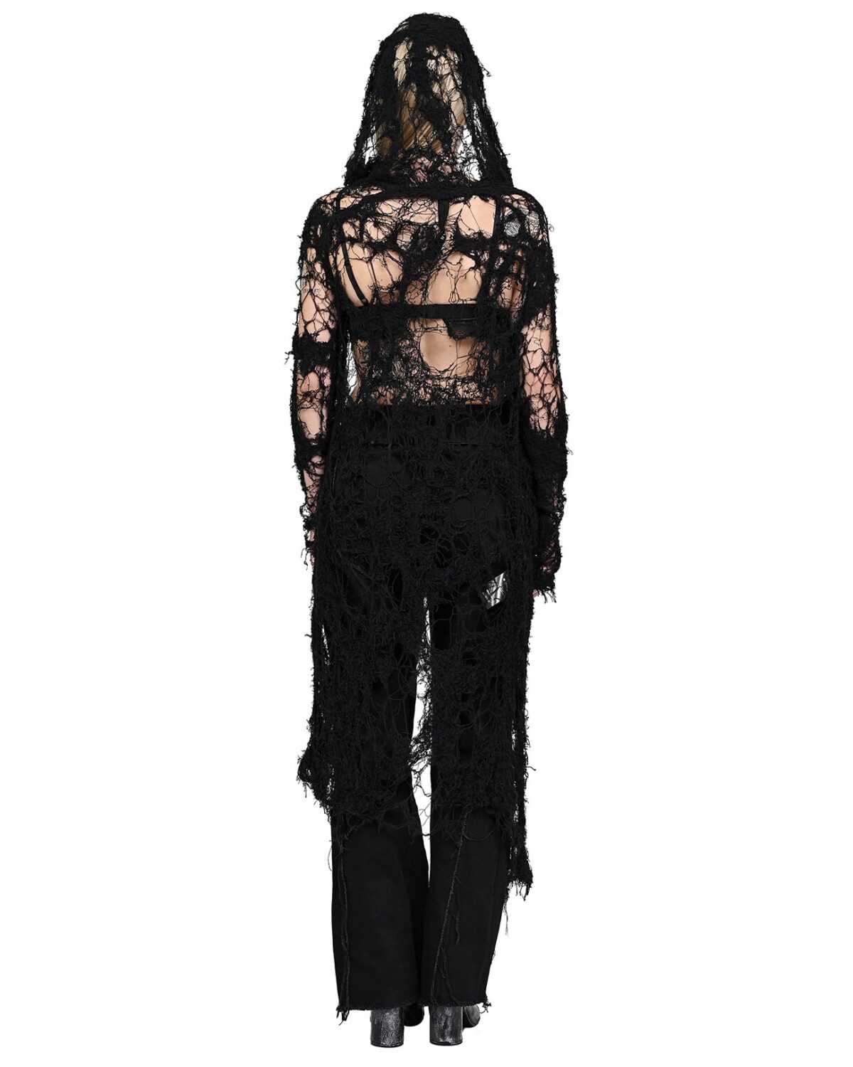 MINOAR - Fiber Bond Long Sheer Cardigan, Women's black cotton cardigan with Fiber-Bond texture - 4