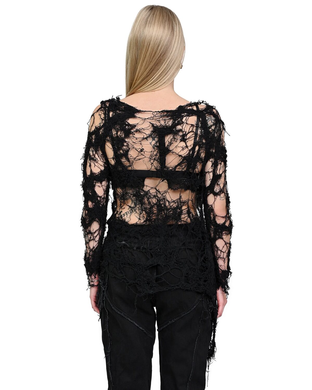 MINOAR - Fiber Bond Sheer Cardigan, Women's black cotton cardigan with Fiber-Bond texture - 3