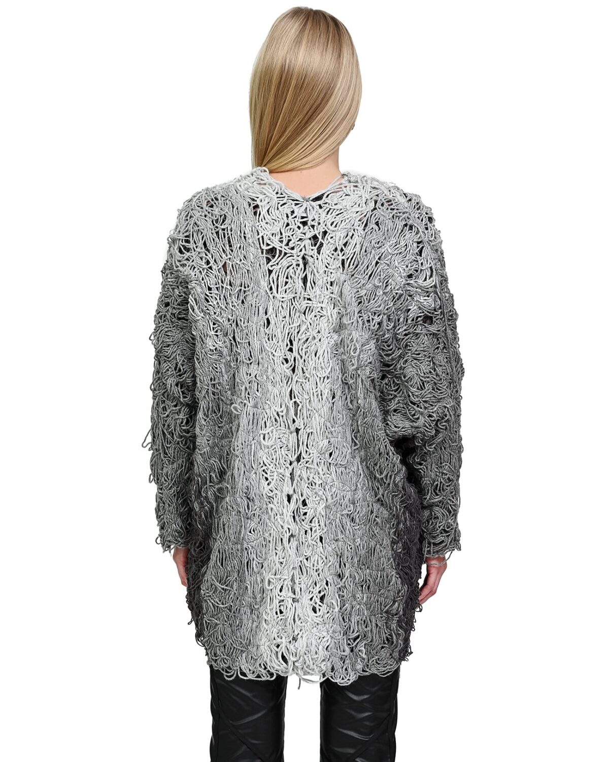 MINOAR - Fiber Bond Progress Grey Cardigan, Women's grey wool cardigan with Fiber-Bond texture - 4