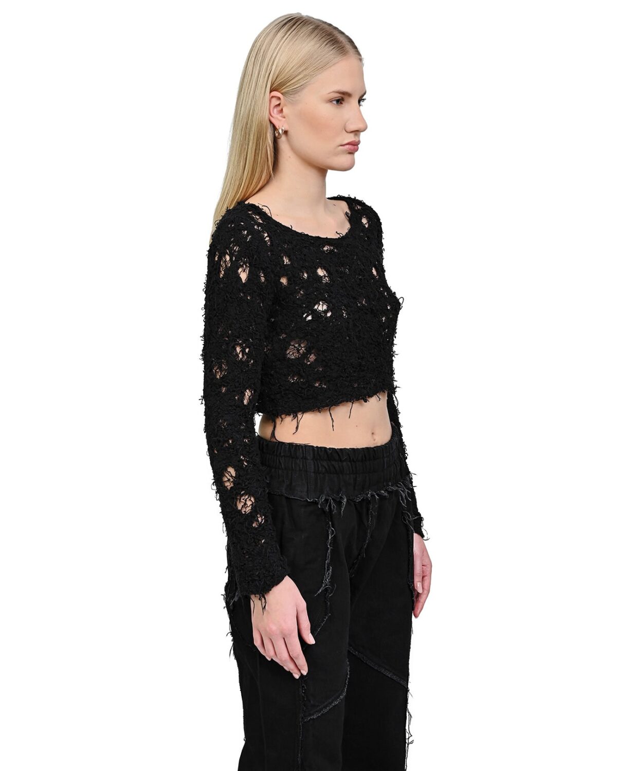 MINOAR - Fiber Bond Soft Crop Cut Top, Women's black cotton top with Fiber-Bond texture - 3