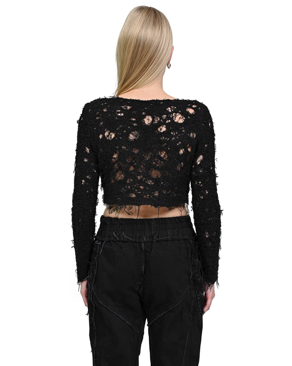 MINOAR - Fiber Bond Soft Crop Cut Top, Women's black cotton top with Fiber-Bond texture - 4