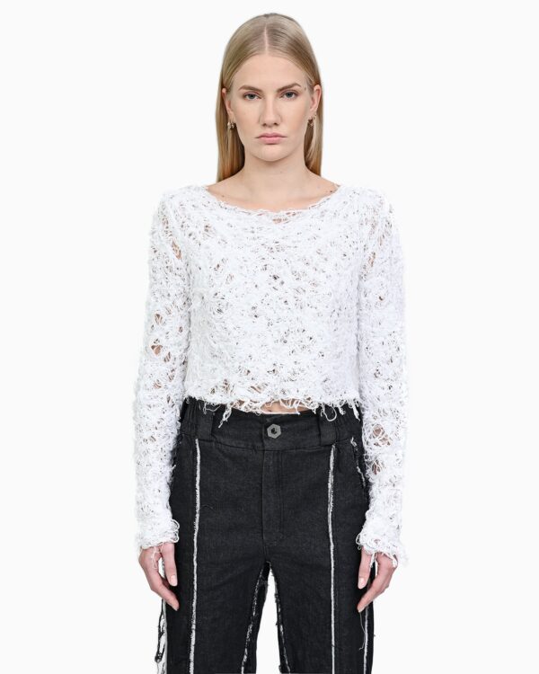 MINOAR - Fiber Bond Soft Dense Sweater, Women's white cotton sweater with Fiber-Bond texture - 1