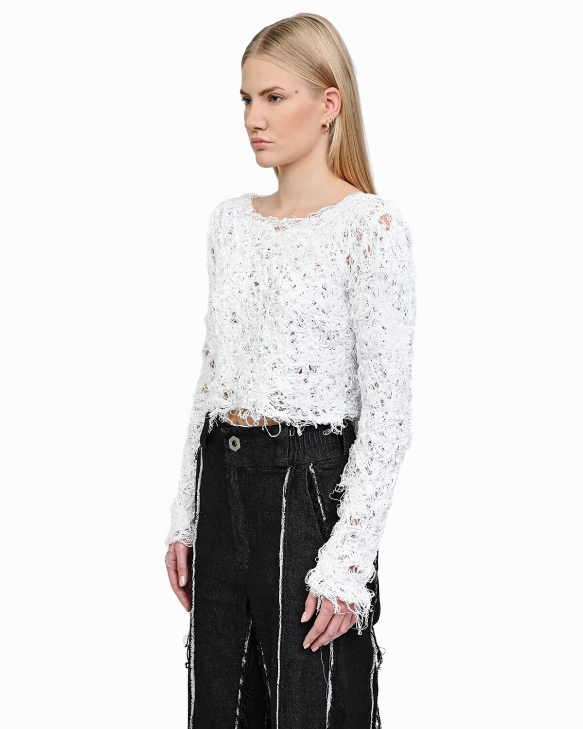MINOAR - Fiber Bond Soft Dense Sweater, Women's white cotton sweater with Fiber-Bond texture - 3