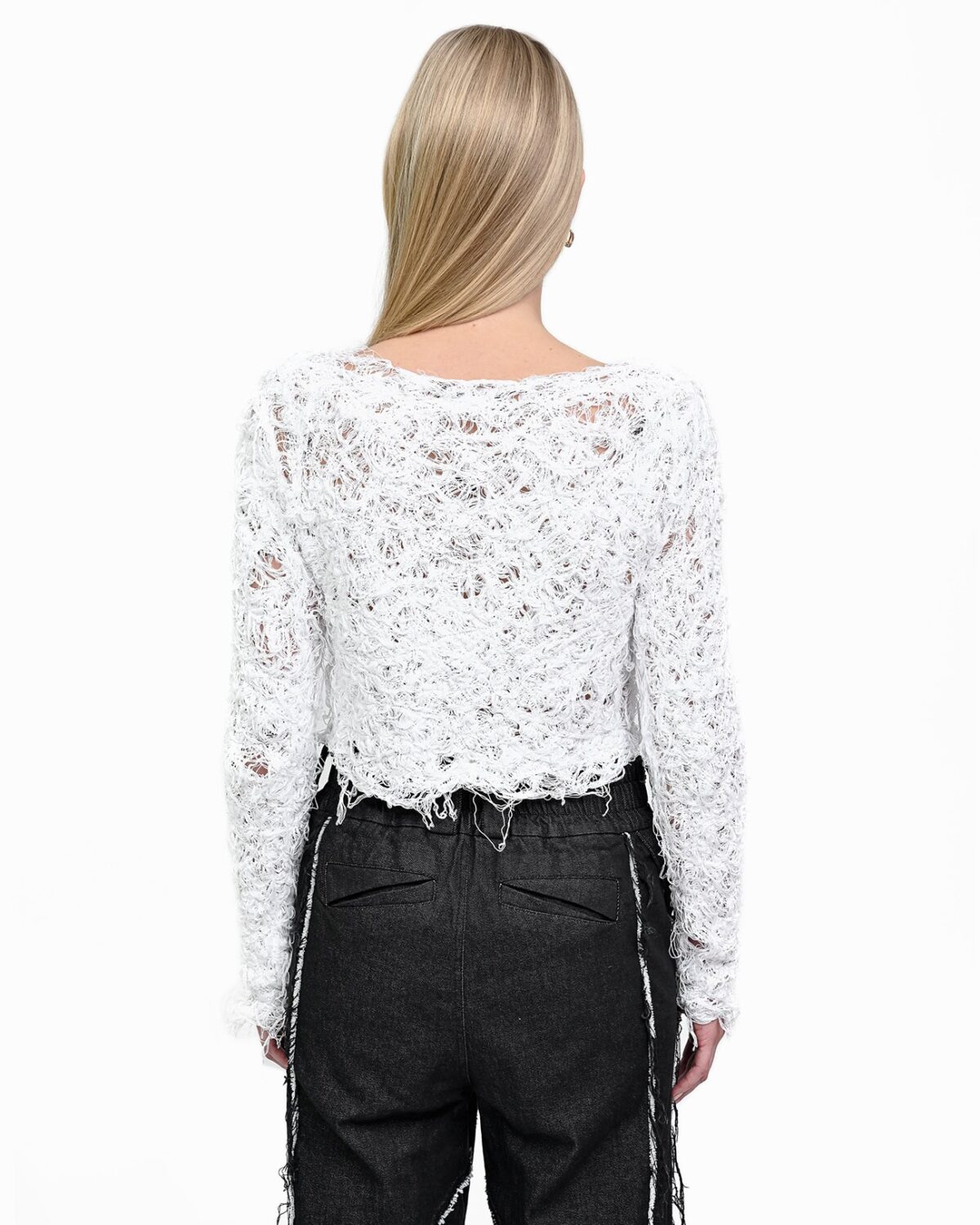 MINOAR - Fiber Bond Soft Dense Sweater, Women's white cotton sweater with Fiber-Bond texture - 4