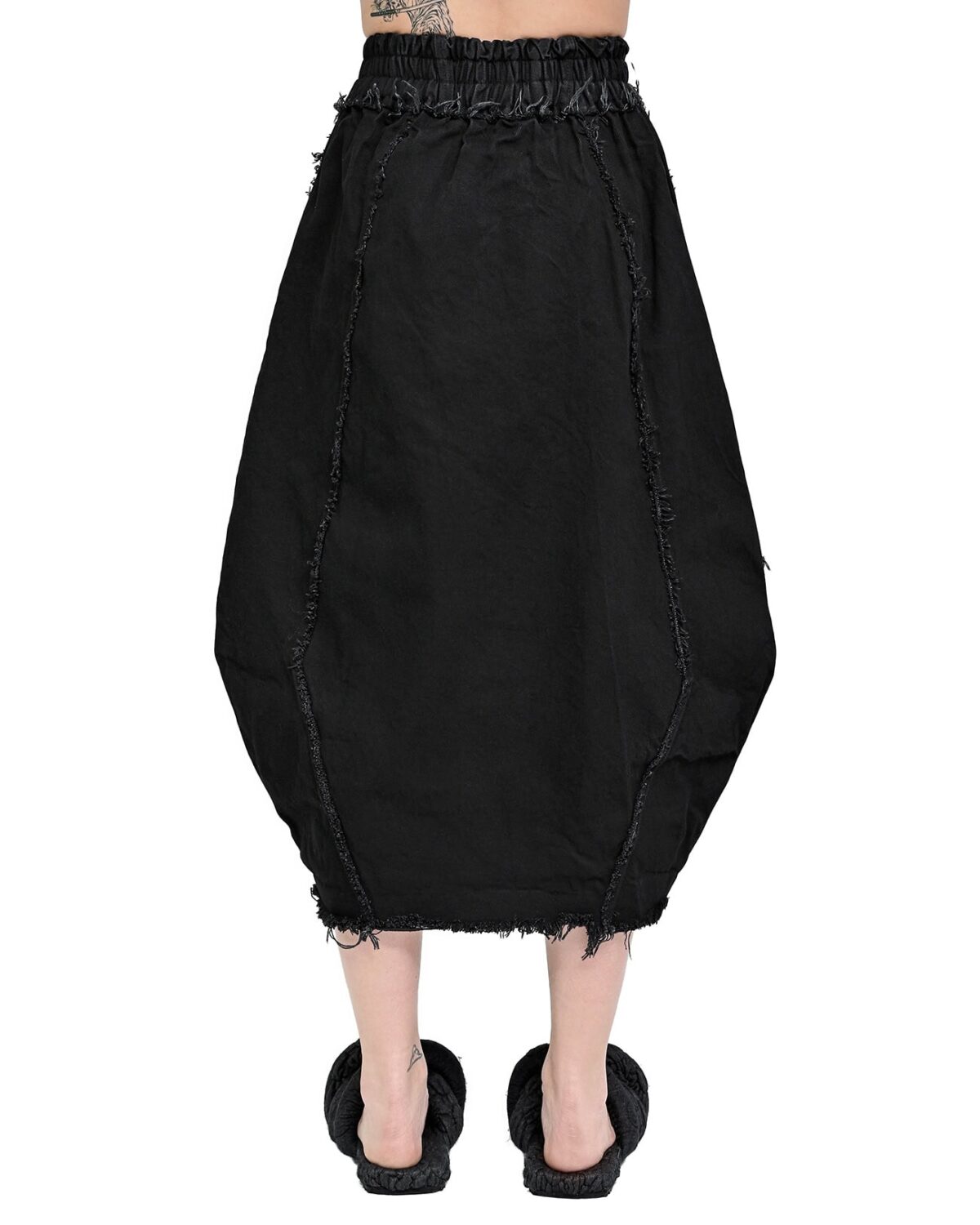 MINOAR - Hexa Denim Wash Volume Skirt, Women's black cotton skirt with diagonal welt pockets - 8