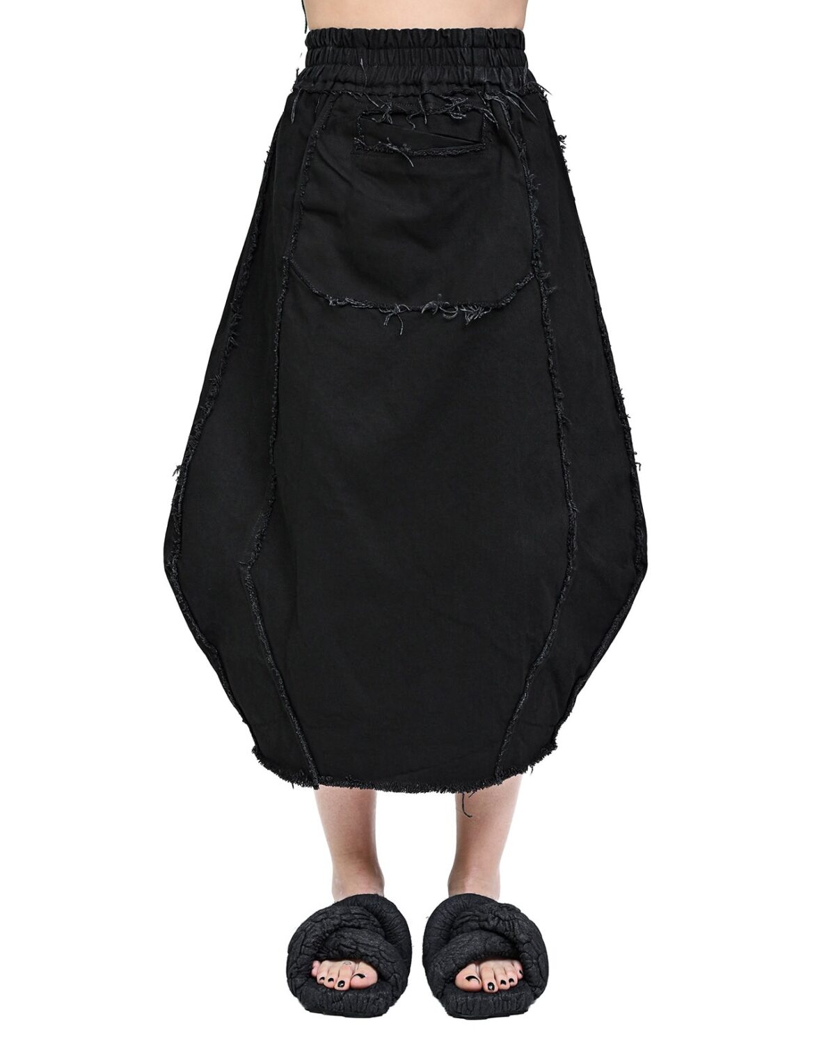 MINOAR - Hexa Denim Wash Volume Skirt, Women's black cotton skirt with diagonal welt pockets - 3