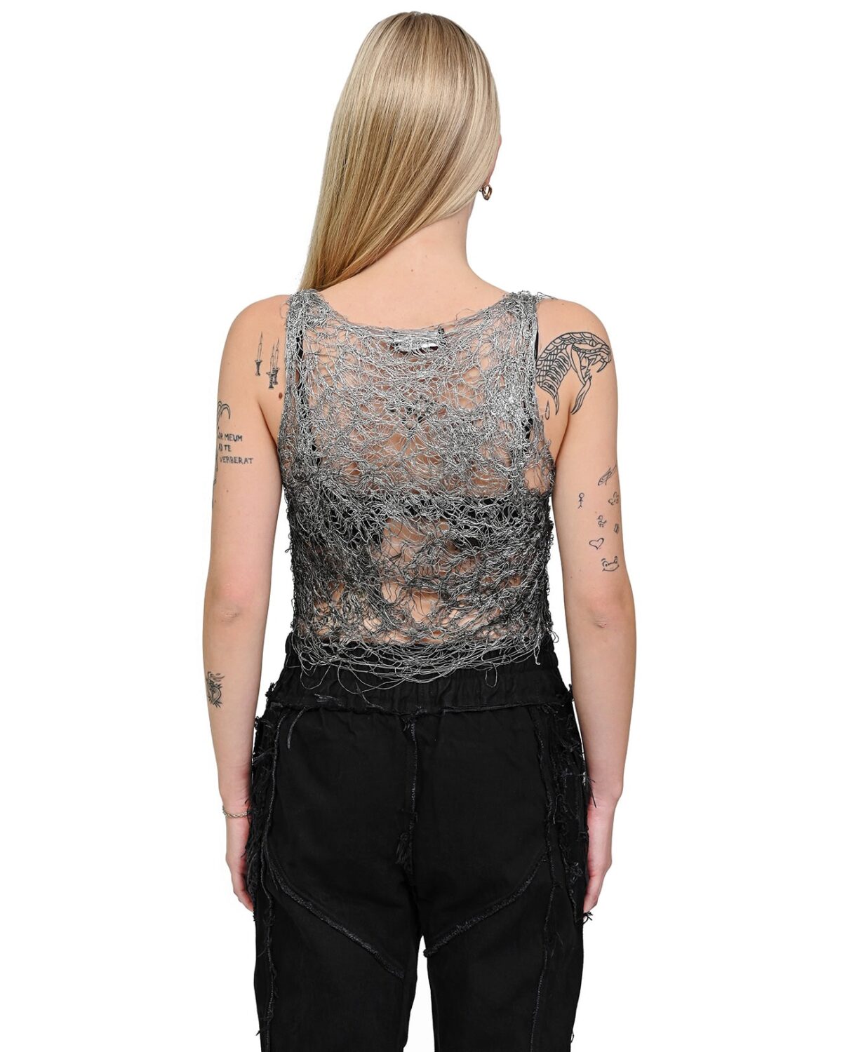 MINOAR - Fiber Bond Sheer Sleeveless Crop Top, Women's grey viscose top with Fiber-Bond texture - 3