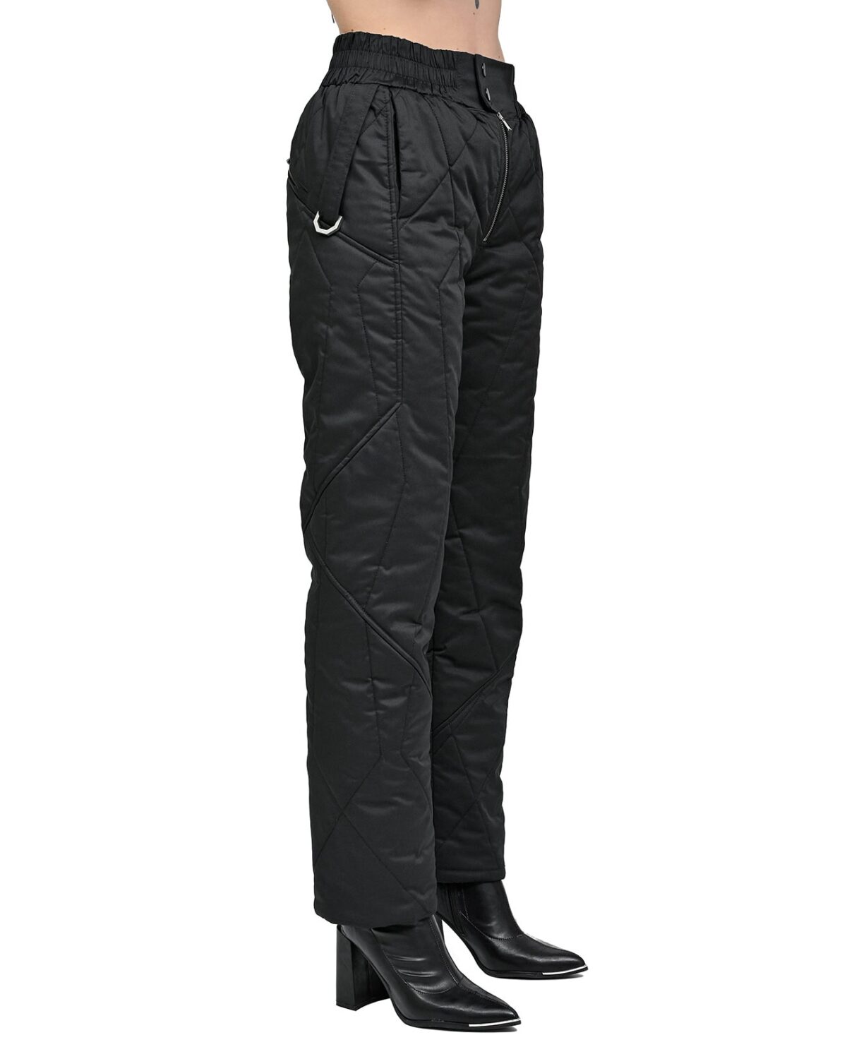 MINOAR - Tachyon Quilted Winter Pants, Women's black cotton pants with diagonal welt pockets - 3