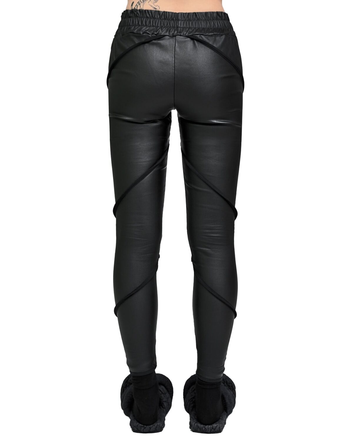MINOAR - Particle Coated Legging Pants, Women's black leather pants with multi-segment construction - 4