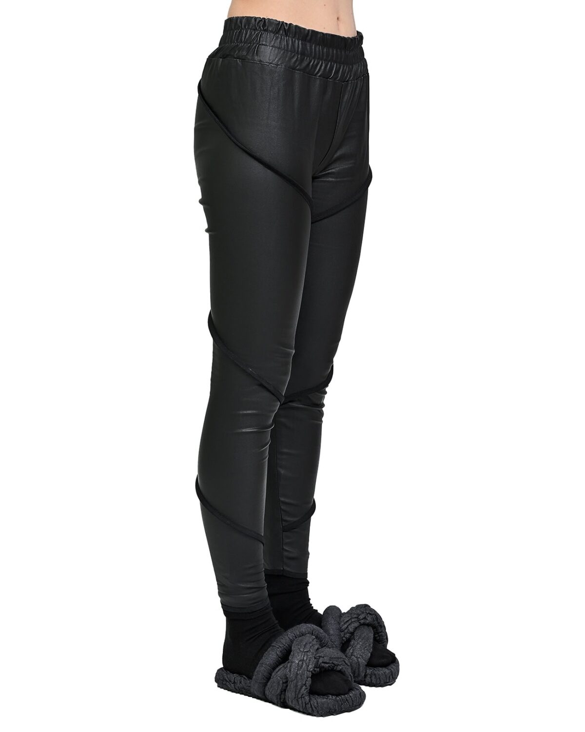 MINOAR - Particle Coated Legging Pants, Women's black leather pants with multi-segment construction - 3