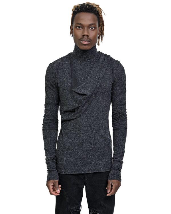 MINOAR - Sphere Draped Layers Turtleneck, Men's grey wool with layered construction - 1