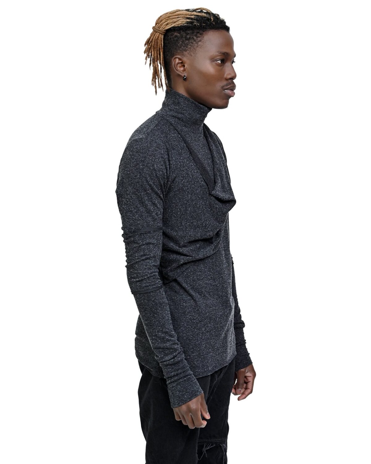 MINOAR - Sphere Draped Layers Turtleneck, Men's grey wool with layered construction - 3