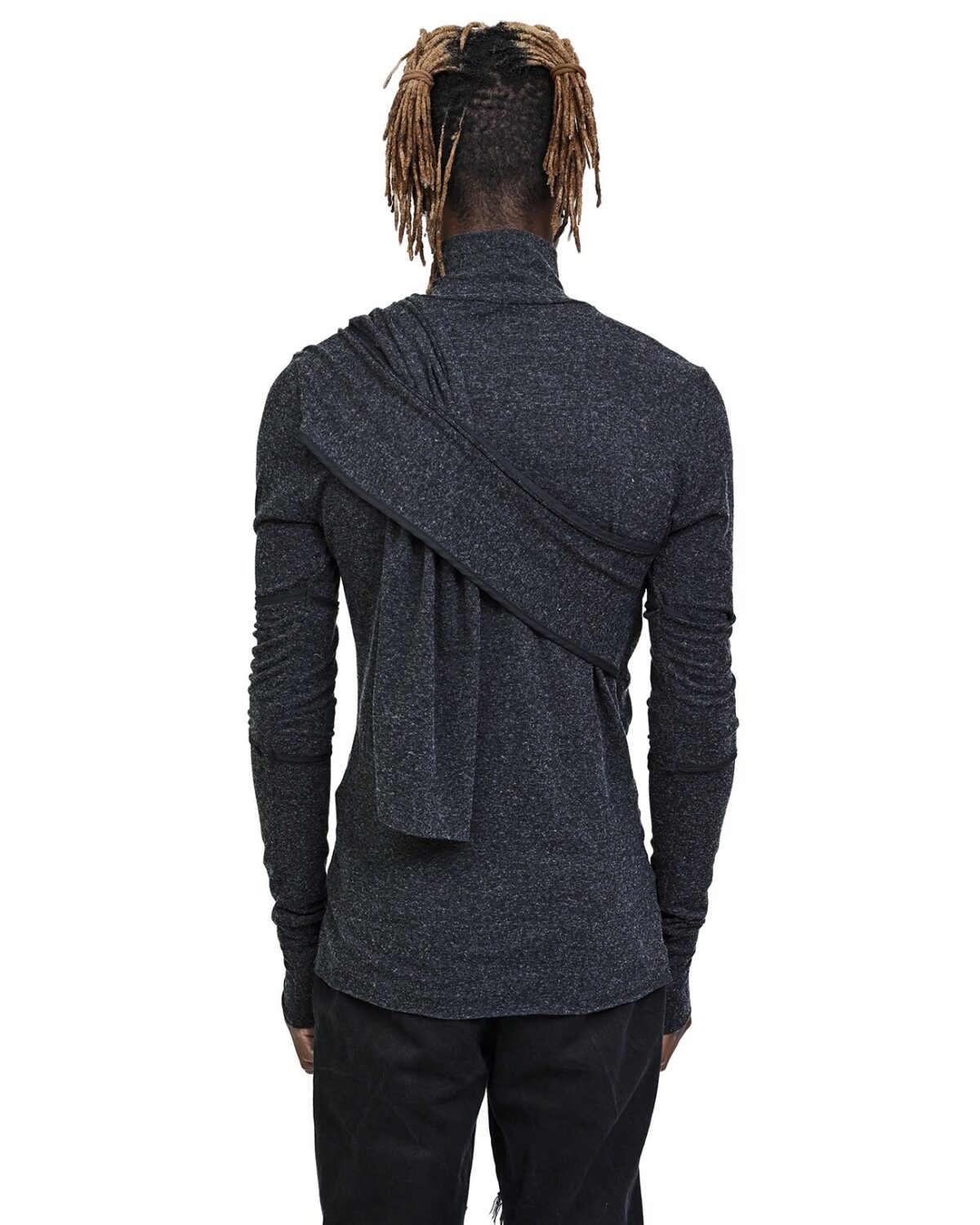 MINOAR - Sphere Draped Layers Turtleneck, Men's grey wool with layered construction - 5