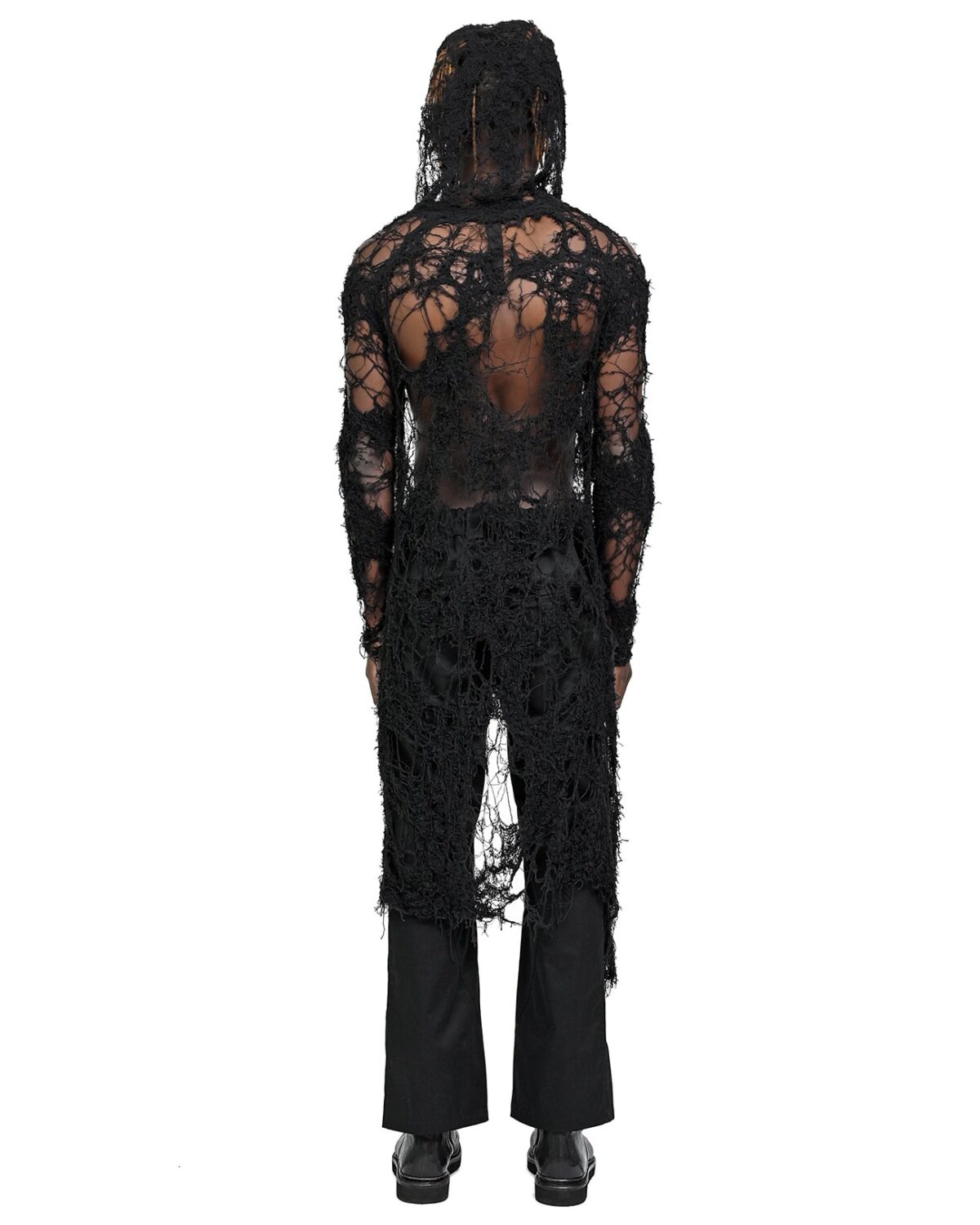MINOAR - Fiber Bond Long Sheer Cardigan, Men's black cotton cardigan with Fiber-Bond texture - 4