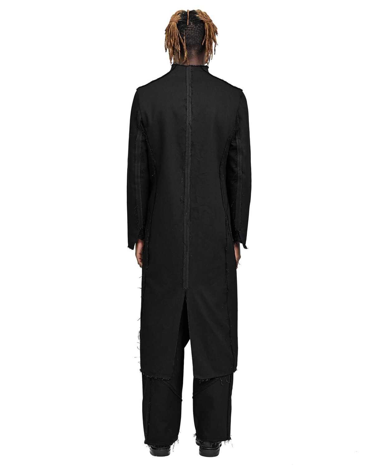 MINOAR - Black Long Denim Hexa Coat, Men's black cotton coat with diagonal welt pockets - 5