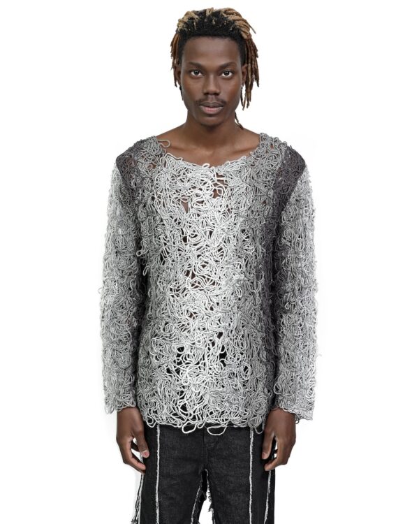 MINOAR - Fiber Bond Progress Grey Sweater, Men's grey wool sweater with Fiber-Bond texture - 1