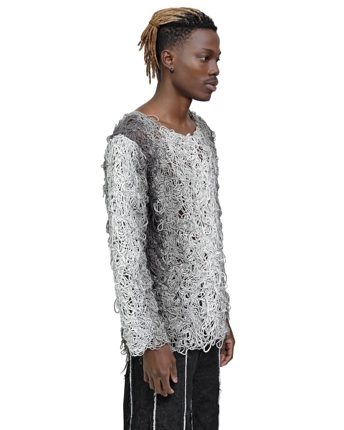 MINOAR - Fiber Bond Progress Grey Sweater, Men's grey wool sweater with Fiber-Bond texture - 3