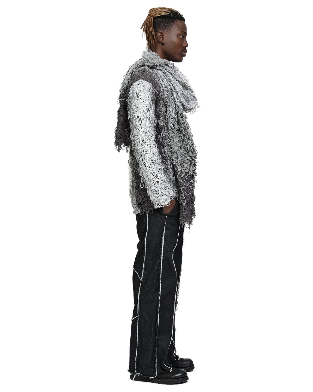 MINOAR - Fiber Bond Progress Grey Sweater, Men's grey wool sweater with Fiber-Bond texture - 5
