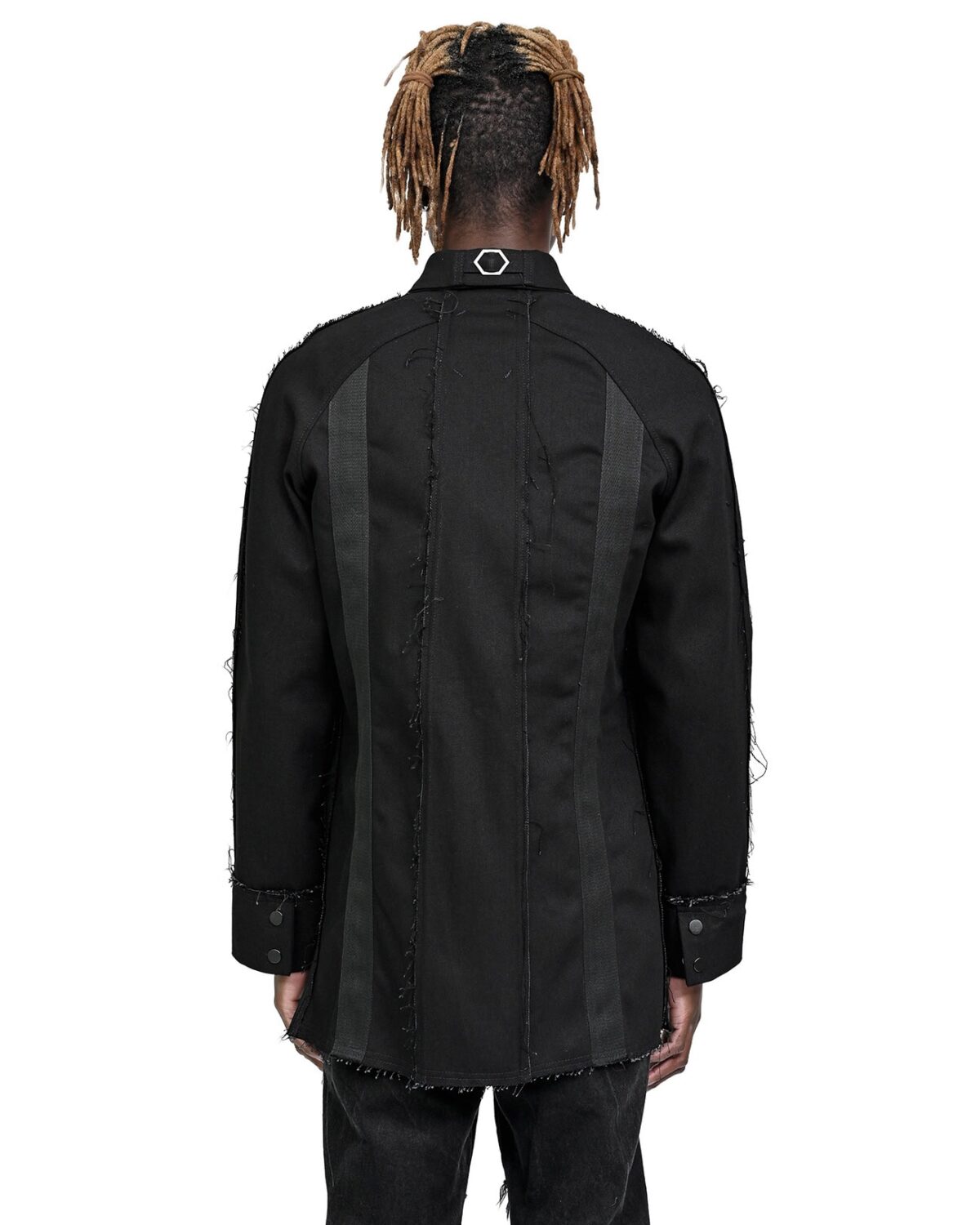 MINOAR - Denim Hexa Cargo Shirt Jacket, Men's black cotton jacket with cargo pocket detail - 5