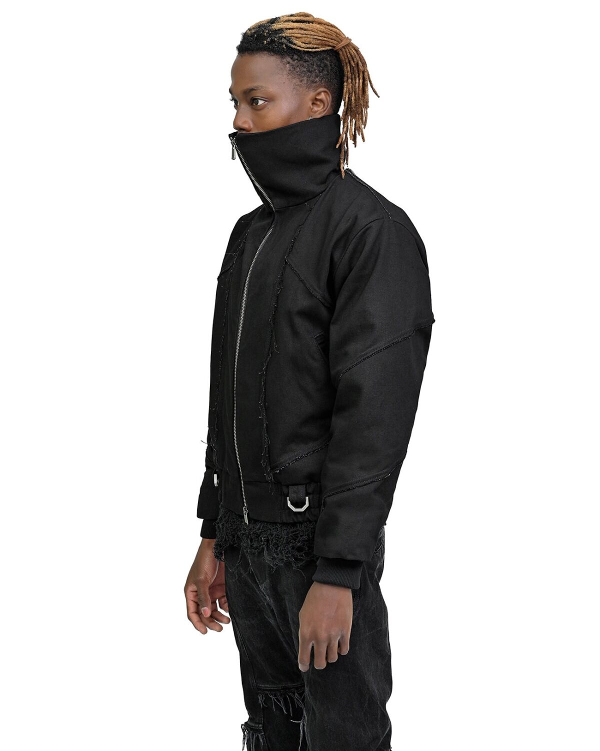 MINOAR - Black Hexa High Bomber Jacket, Men's black cotton jacket with relaxed fit - 5