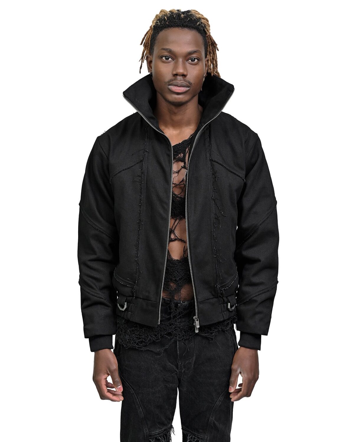 MINOAR - Black Hexa High Bomber Jacket, Men's black cotton jacket with relaxed fit - 3