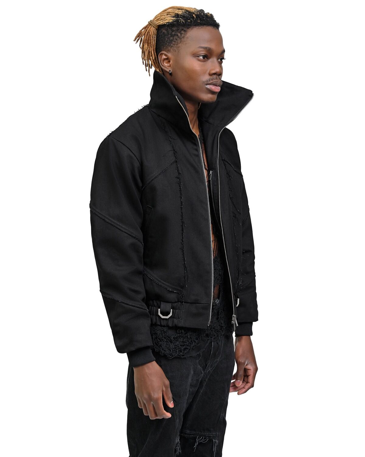 MINOAR - Black Hexa High Bomber Jacket, Men's black cotton jacket with relaxed fit - 4