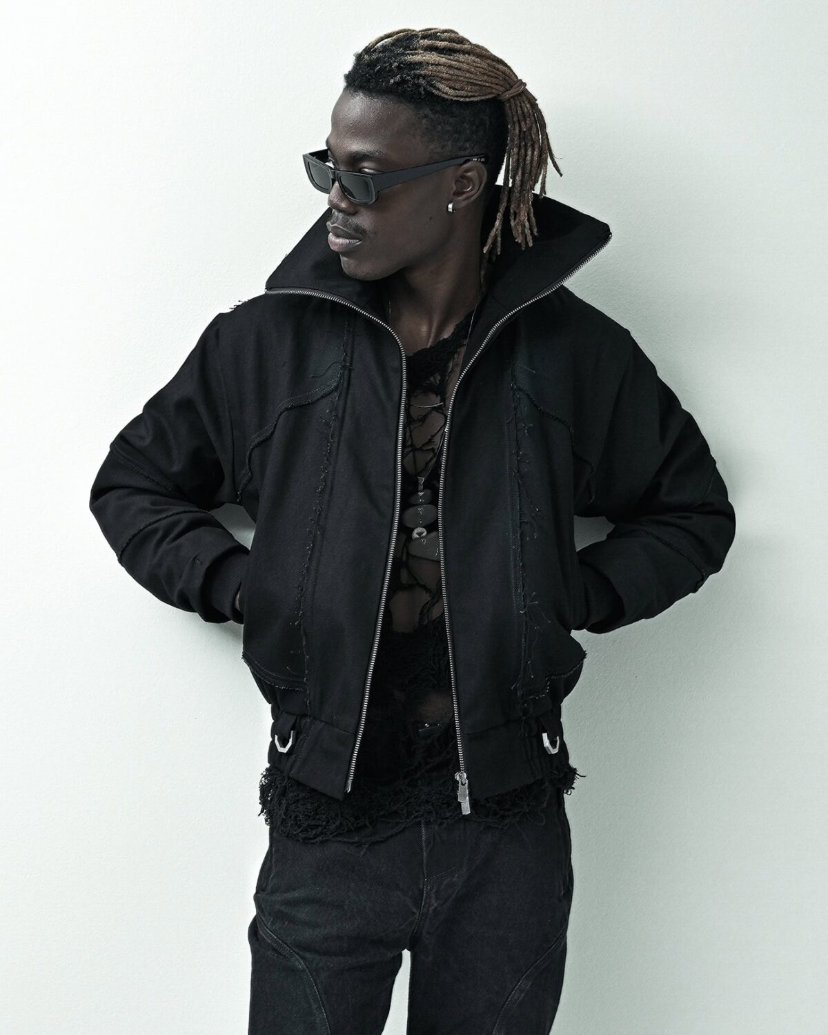 MINOAR - Black Hexa High Bomber Jacket, Men's black cotton jacket with relaxed fit - 7