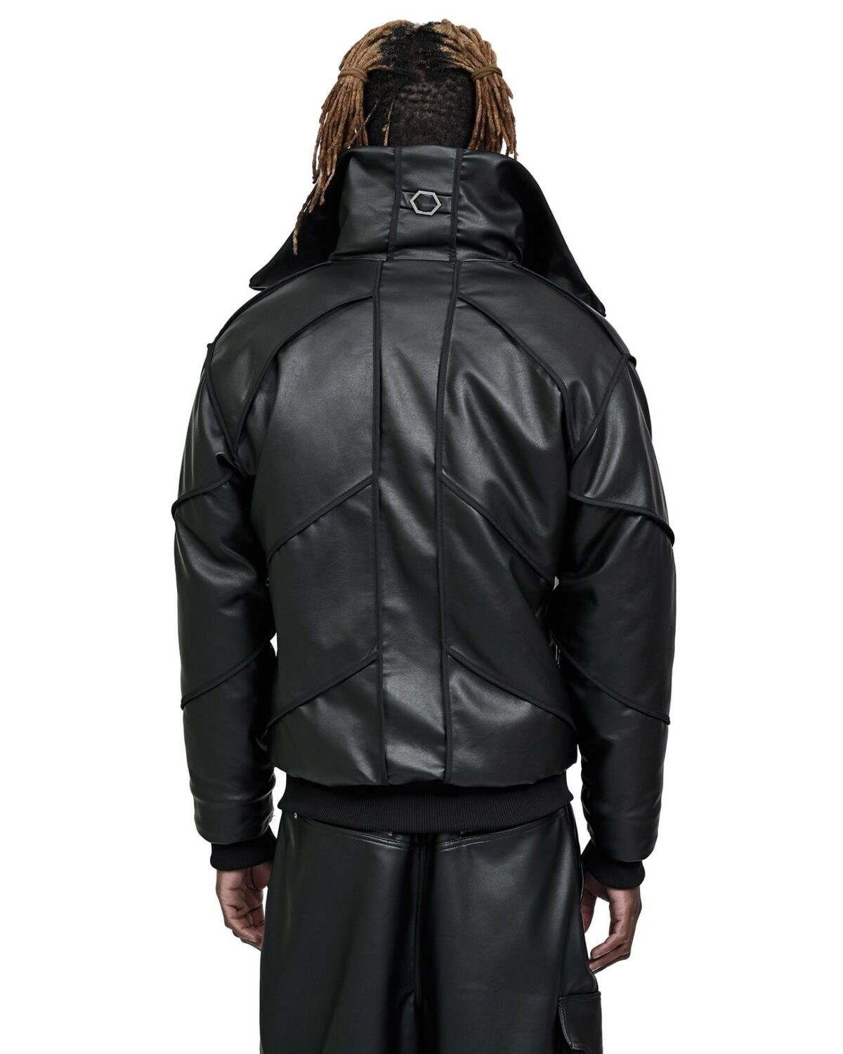 MINOAR - Leather Bomber Wool Insulate Jacket, Men's black leather jacket with multi-segment construction - 6