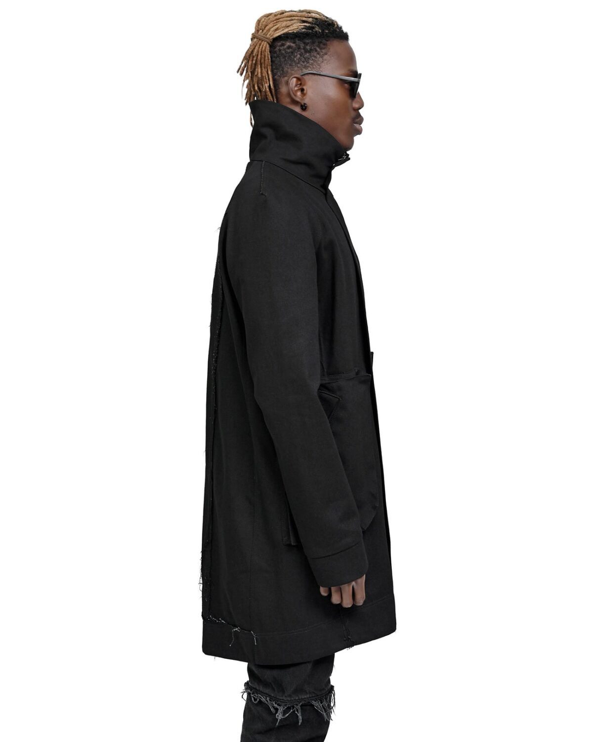 MINOAR - Black Denim Hexa High Parka, Men's black cotton with cargo pocket detail - 4