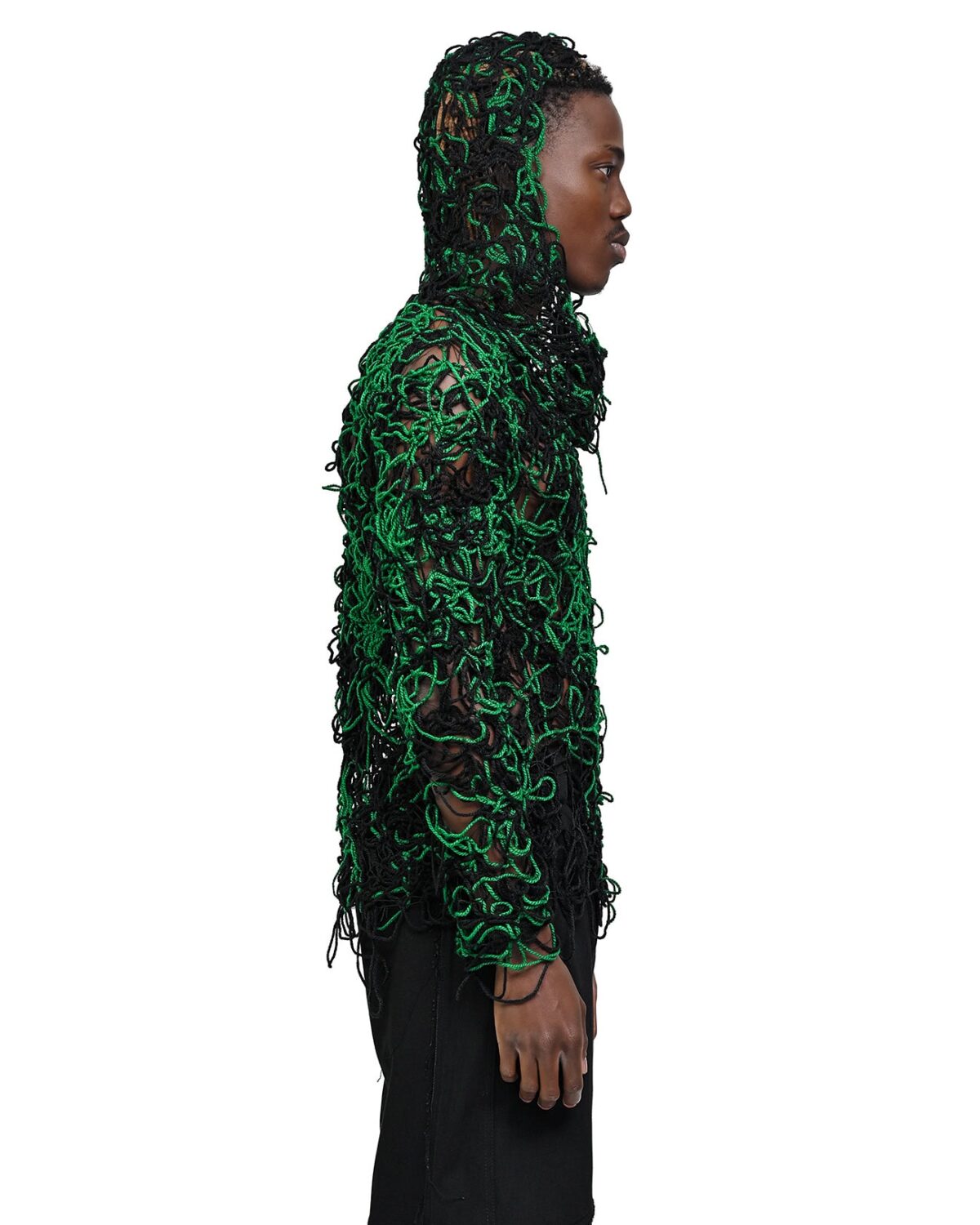 MINOAR - Fiber Bond Wrangle Hood Sweater, Men's black wool sweater with Fiber-Bond texture - 4