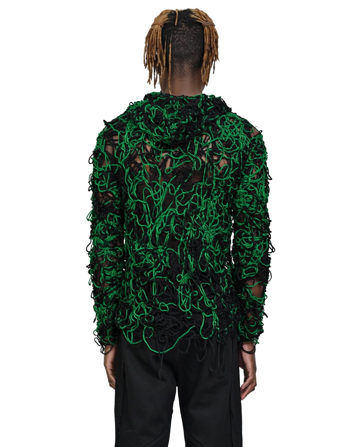 MINOAR - Fiber Bond Wrangle Hood Sweater, Men's black wool sweater with Fiber-Bond texture - 5