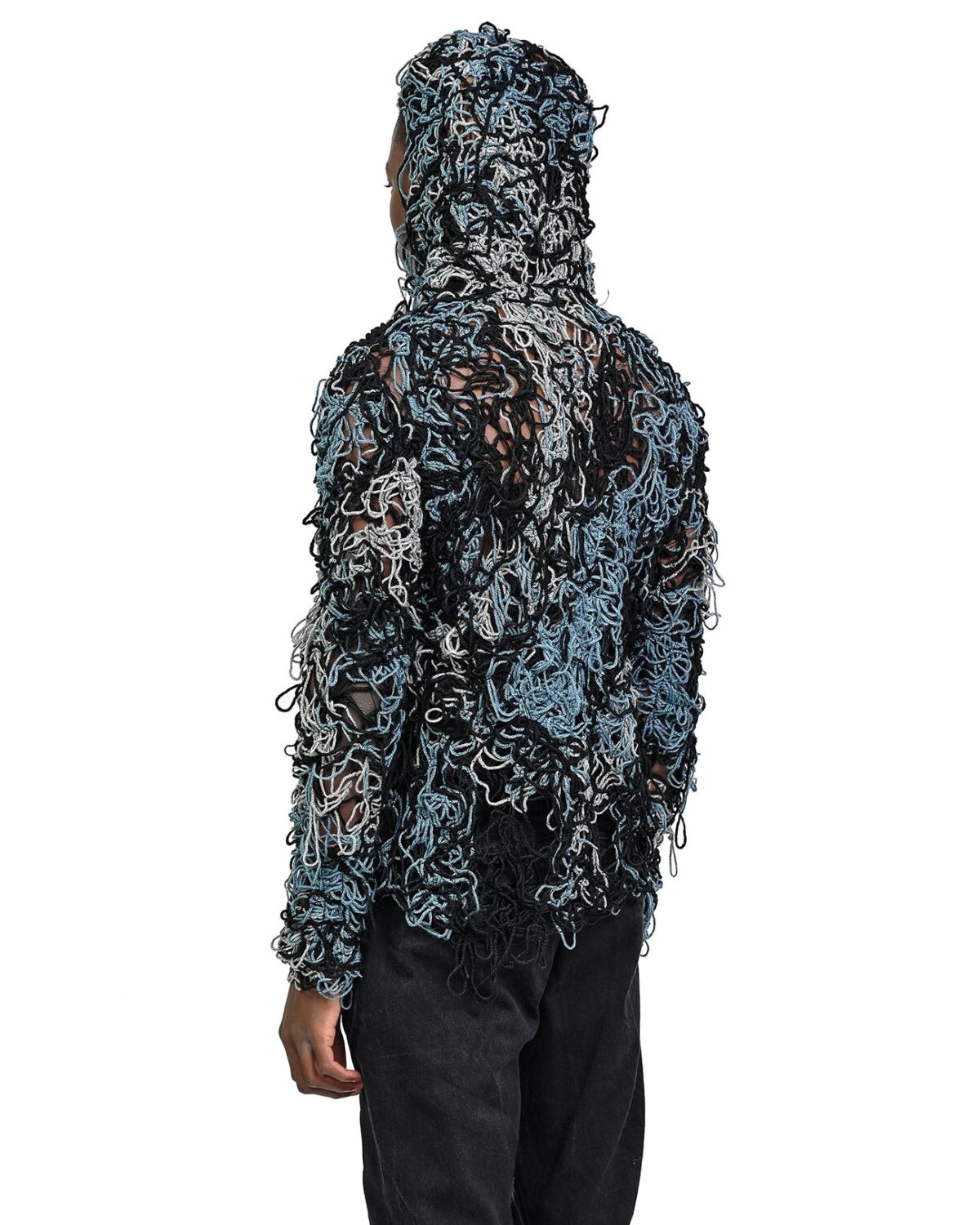 MINOAR - Fiber Bond Uranian Hood Sweater, Men's black wool sweater with Fiber-Bond texture - 5