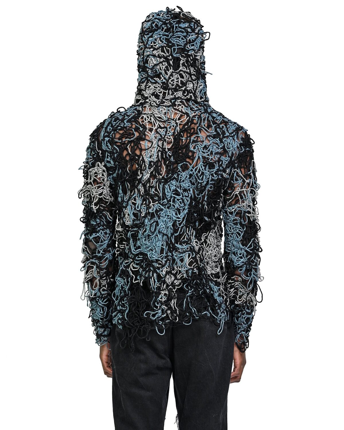 MINOAR - Fiber Bond Uranian Hood Sweater, Men's black wool sweater with Fiber-Bond texture - 6