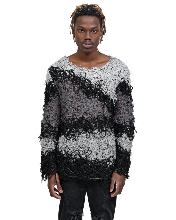 MINOAR - Fiber Bond Symbol Sweater, Men's black wool sweater with Fiber-Bond texture - 1