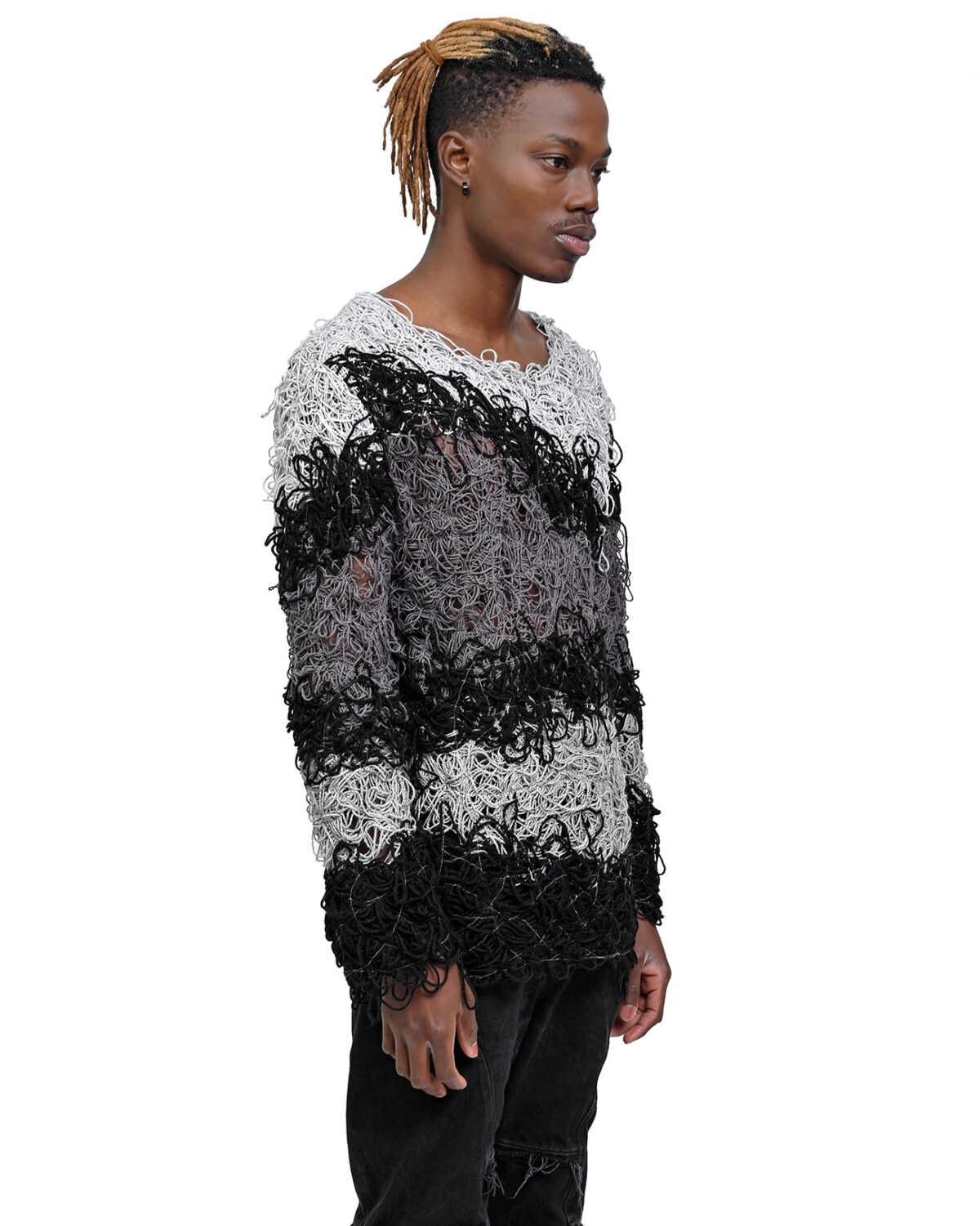 MINOAR - Fiber Bond Symbol Sweater, Men's black wool sweater with Fiber-Bond texture - 3
