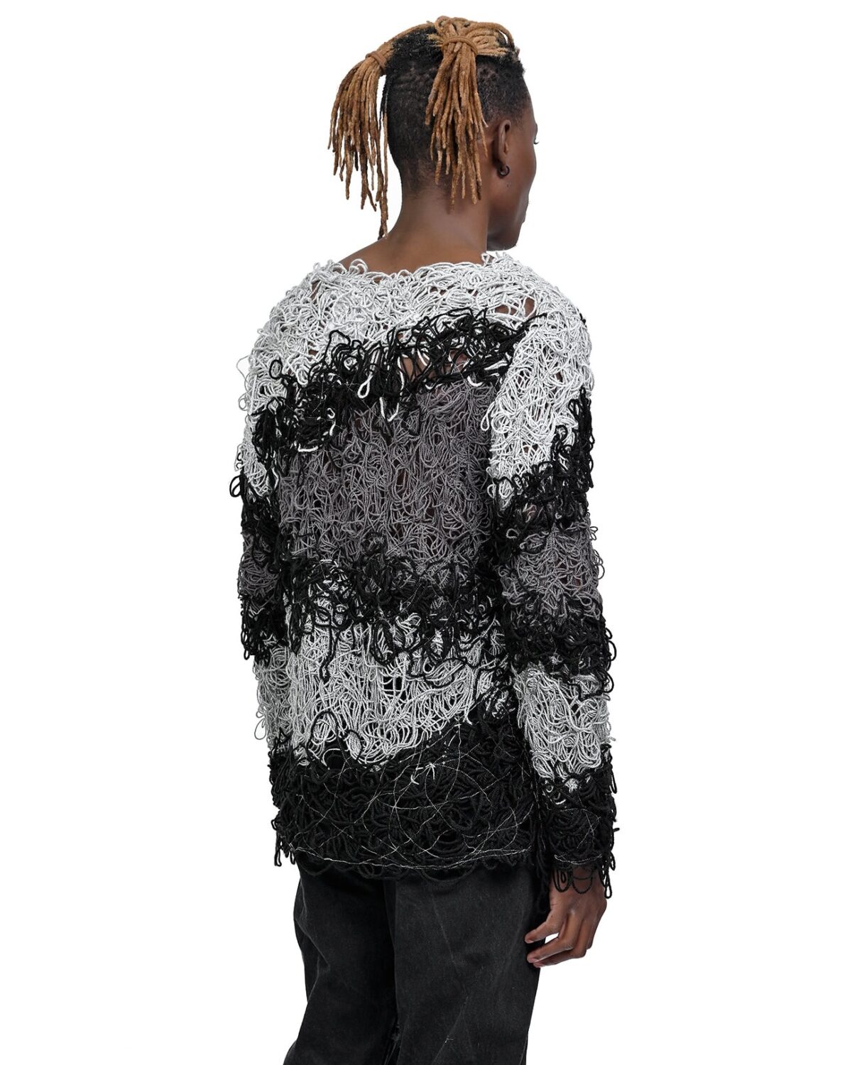 MINOAR - Fiber Bond Symbol Sweater, Men's black wool sweater with Fiber-Bond texture - 4