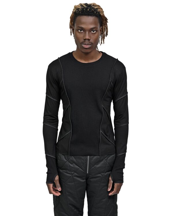 MINOAR - Particle Long Sleeve Angled Top, Men's black cotton top with thumb openings - 1