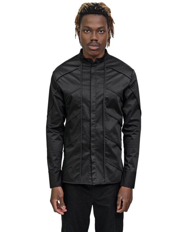 MINOAR - Particle Collar Construct Shirt, Men's black cotton shirt with satin finish - 1