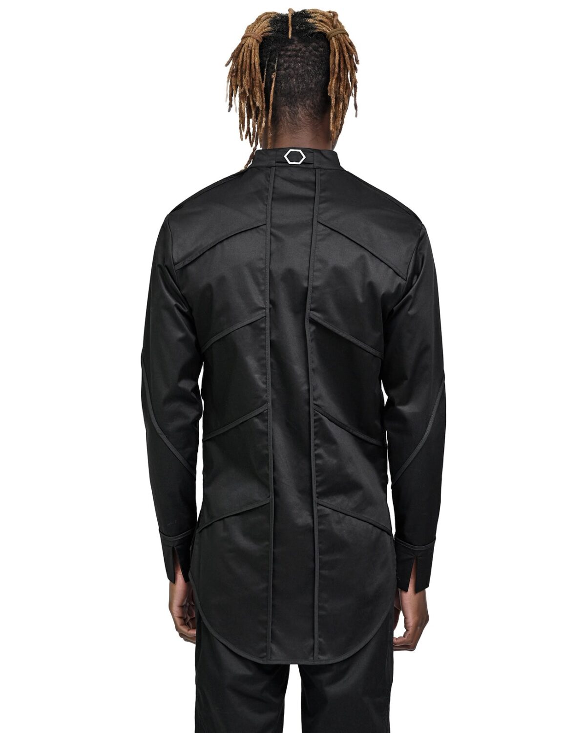 MINOAR - Particle Collar Construct Shirt, Men's black cotton shirt with satin finish - 3