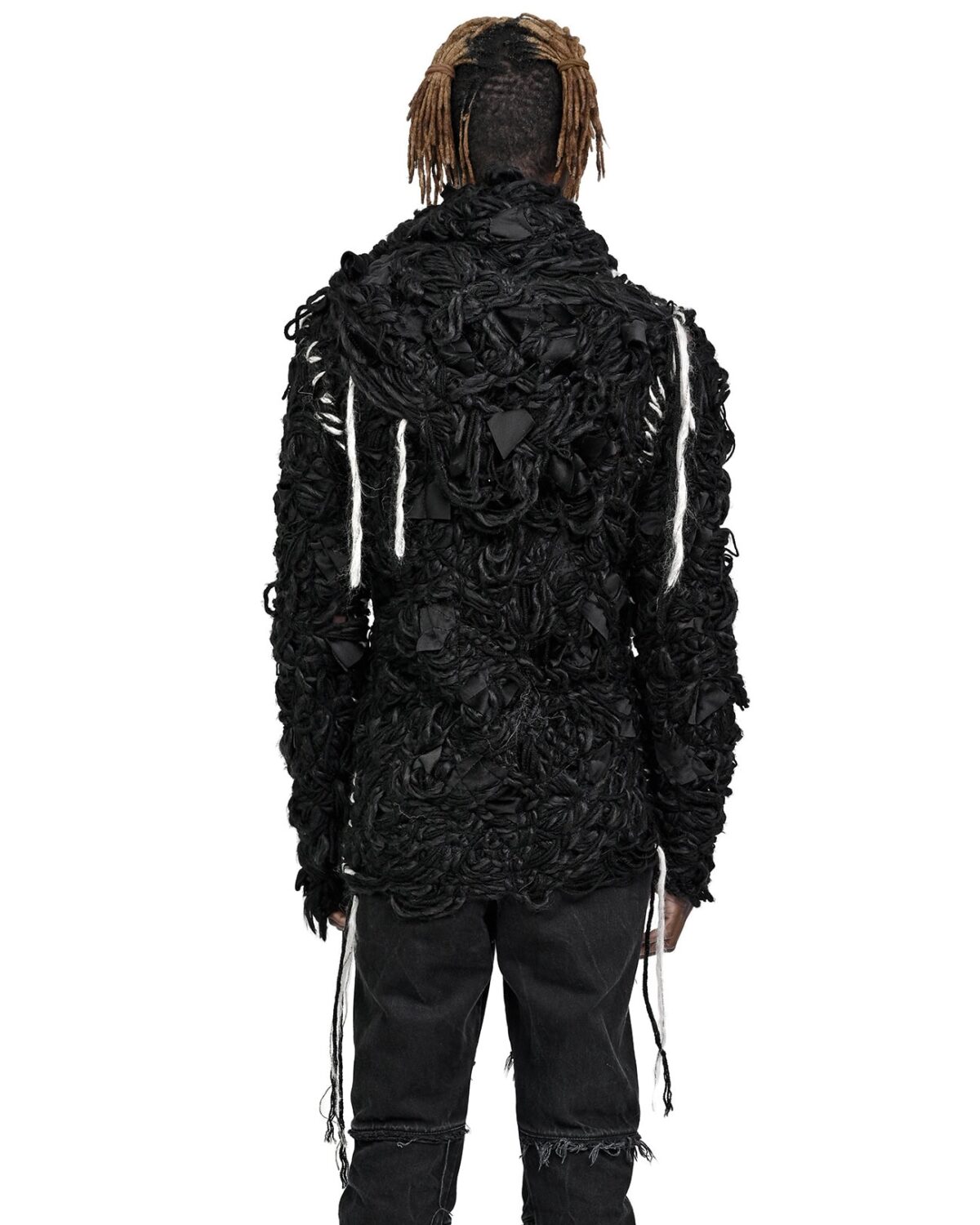 MINOAR - Fiber Bond Friction Wool Scarf Sweater, Men's black cotton scarf with Fiber-Bond texture - 5