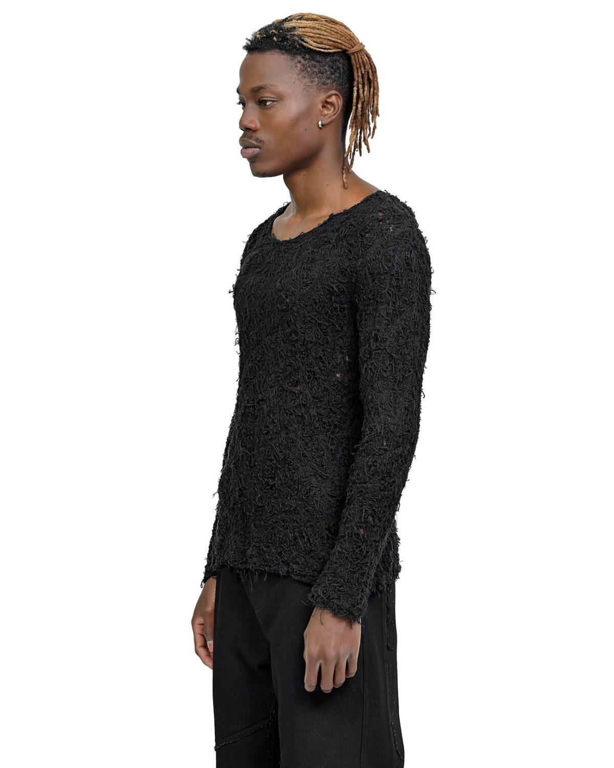 MINOAR - Fiber Bond Soft Dense Sweater, Men's black cotton sweater with Fiber-Bond texture - 3