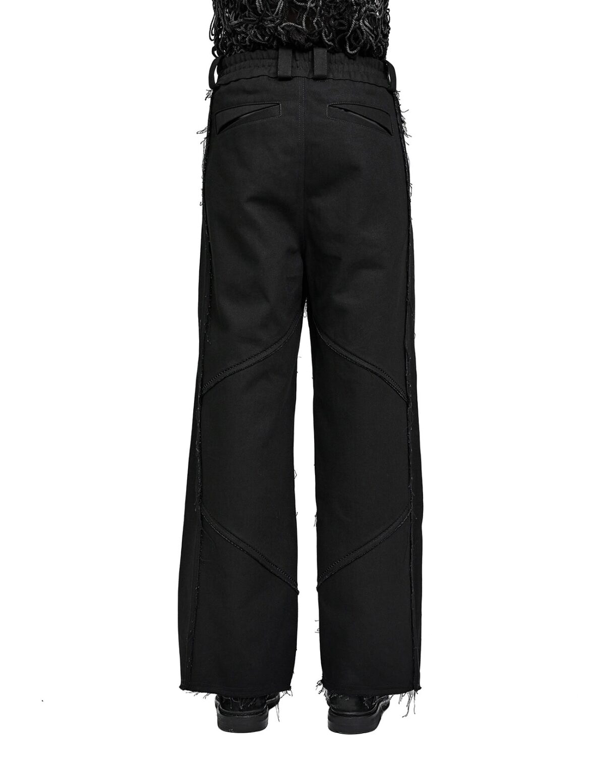 MINOAR - Hexa Flared Denim Trousers, Men's black cotton trousers with diagonal welt pockets - 5