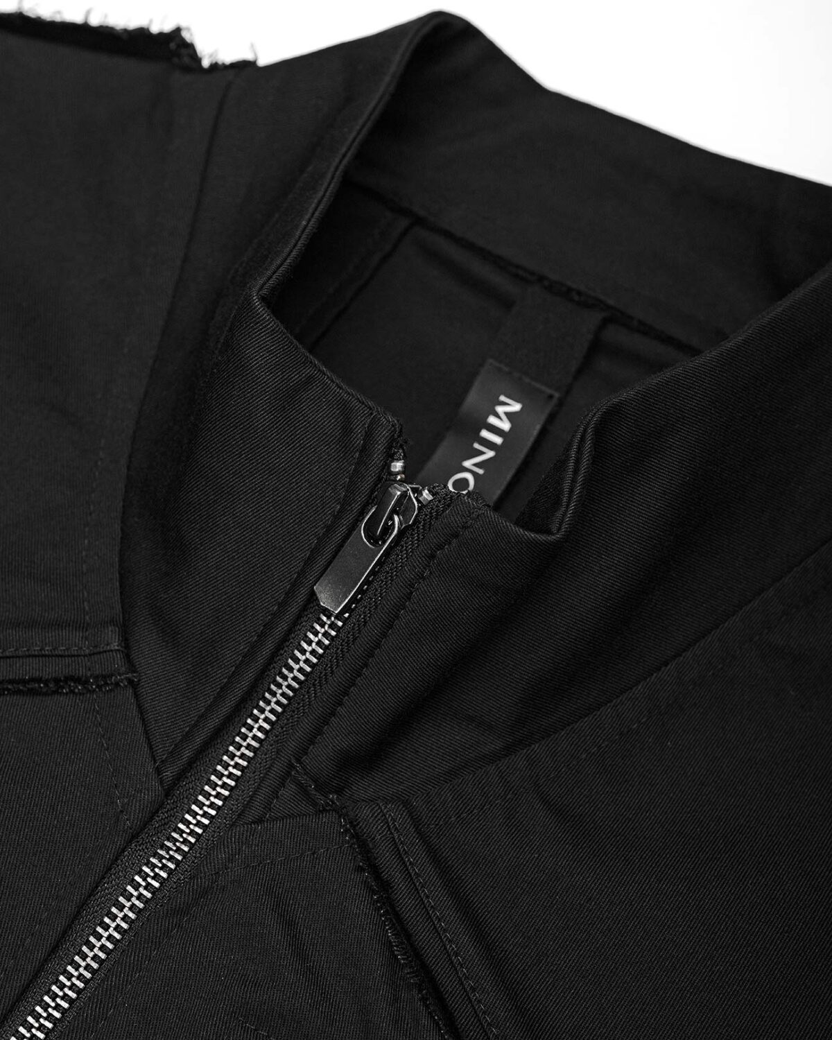 MINOAR - ZIPPED PANEL BIKER JACKET, Men's black cotton jacket with multi-panel construction - 7