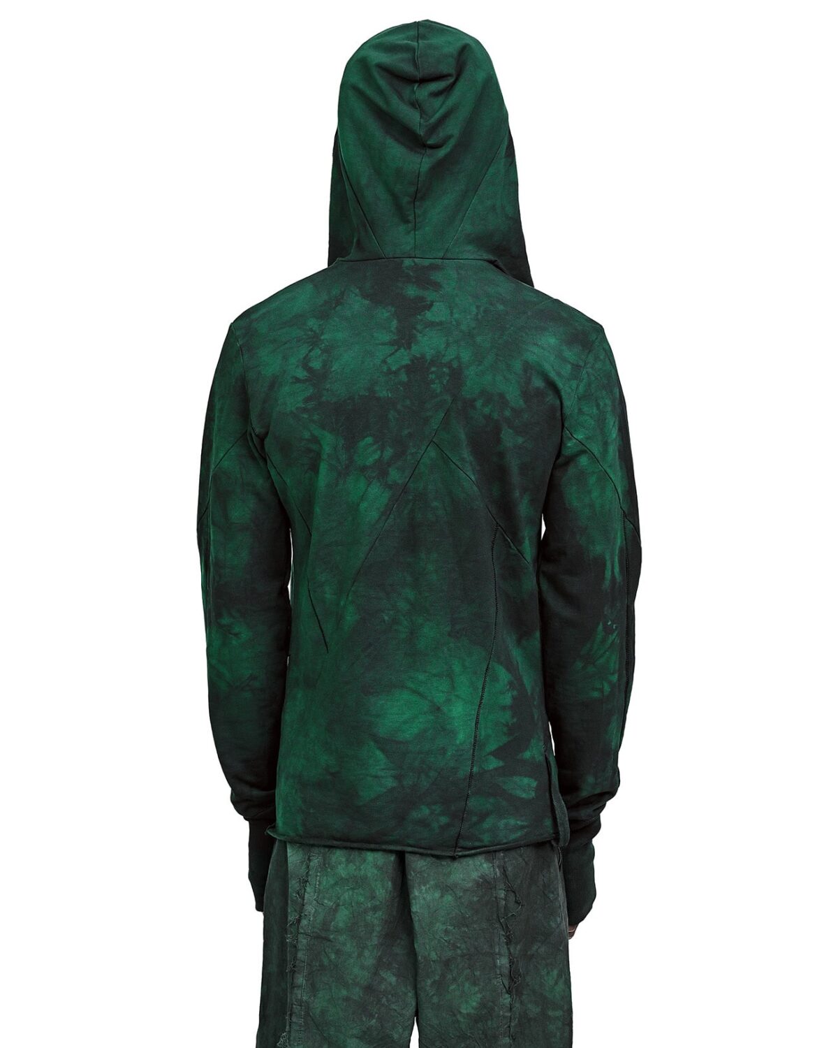 MINOAR - Cold Dyed Wrangle Hood Sweater, Men's green cotton sweater with thumb openings - 5