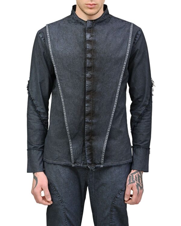 MINOAR - Deconstruct Depth Textured Layers Shirt, Men's black cotton shirt with layered construction - 1