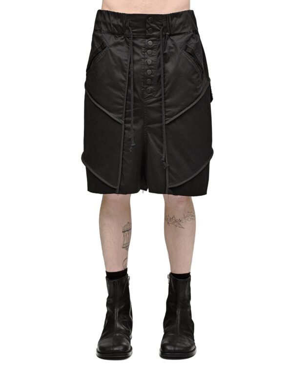 MINOAR - Particle Wide Segment Shorts, Men's black cotton shorts with satin finish - 1