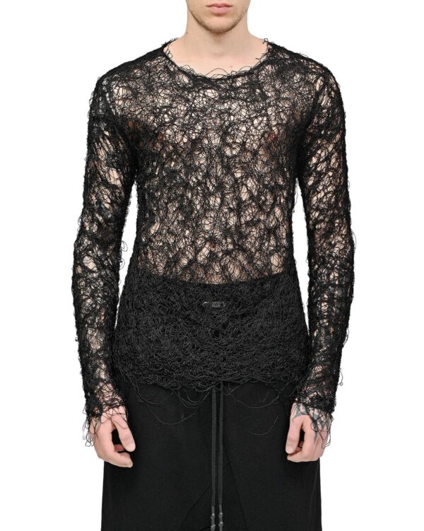 MINOAR - Fiber Web Bonded Long-sleeve Top, Men's black viscose top with Fiber-Bond texture - 1