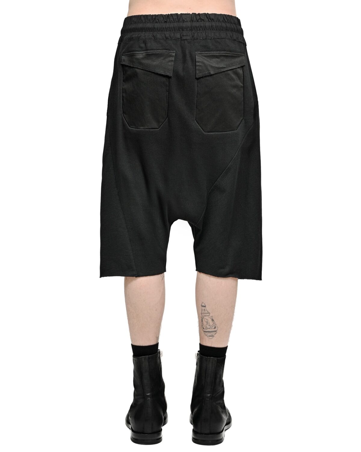 MINOAR - Drop Crotch Segment Stretch Shorts, Men's black cotton shorts with drop-crotch silhouette - 5