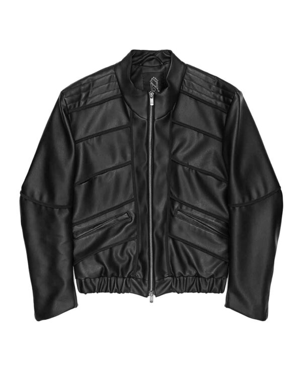 MINOAR - Particle Cut Leather Biker Jacket, Men's black leather jacket with multi-segment construction - 1